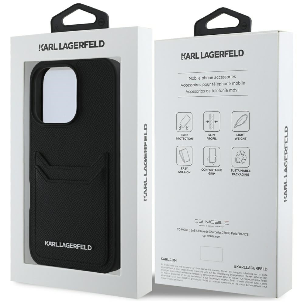 Pouzdro pro Apple iPhone 16 Pro, Karl Lagerfeld, Grained Cardslots, Černá