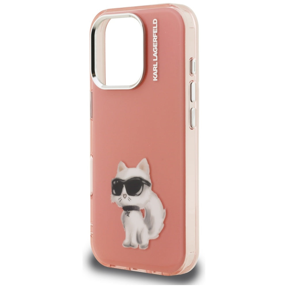 Pouzdro pro Apple iPhone 16 Pro, Karl Lagerfeld, IML Aquarelle Logo Choupette, Růžové