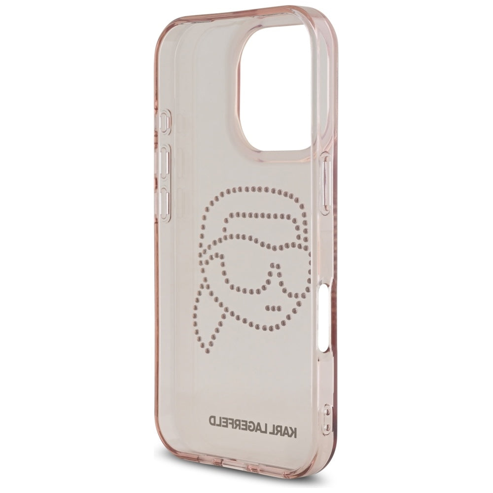 Pouzdro pro Apple iPhone 16 Pro, Karl Lagerfeld, IML Rhinestones Karl's Head, Růžové