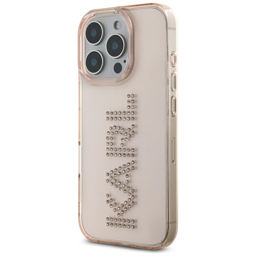 Pouzdro pro Apple iPhone 16 Pro, Karl Lagerfeld, IML Rhinestones Pink Logo, Růžové