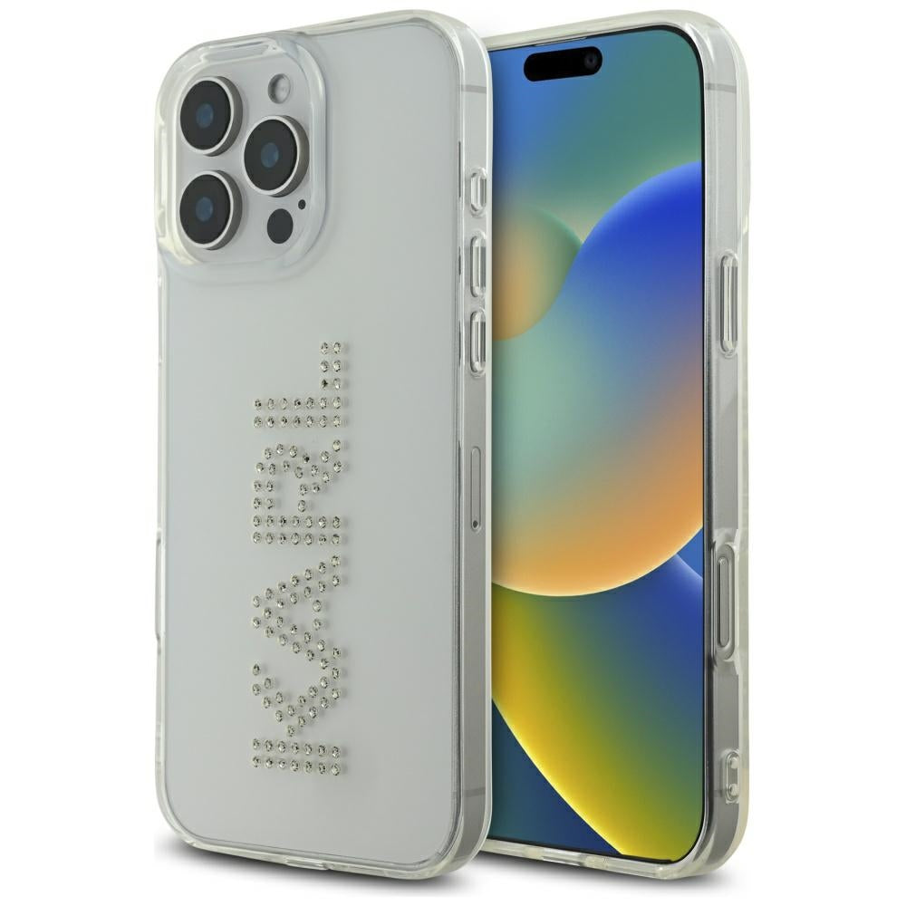 Pouzdro pro Apple iPhone 16 Pro, Karl Lagerfeld, IML Rhinestones Transparent Logo, Průhledné