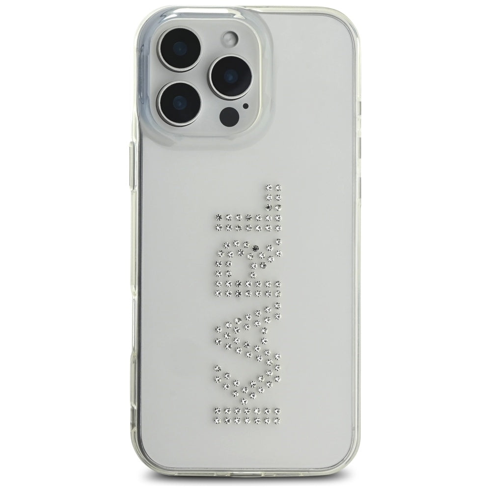 Pouzdro pro Apple iPhone 16 Pro, Karl Lagerfeld, IML Rhinestones Transparent Logo, Průhledné