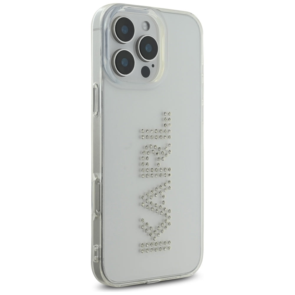 Pouzdro pro Apple iPhone 16 Pro, Karl Lagerfeld, IML Rhinestones Transparent Logo, Průhledné