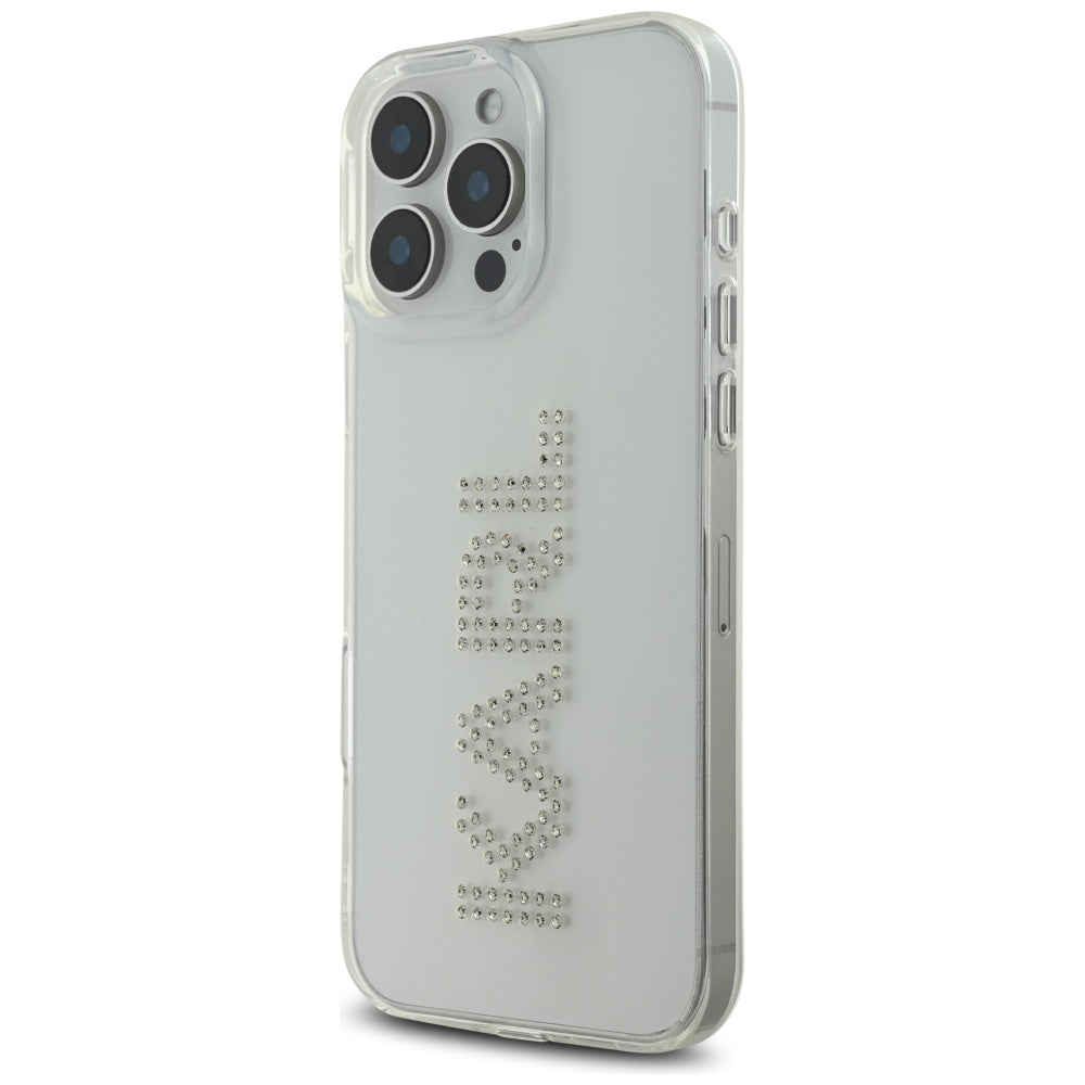 Pouzdro pro Apple iPhone 16 Pro, Karl Lagerfeld, IML Rhinestones Transparent Logo, Průhledné