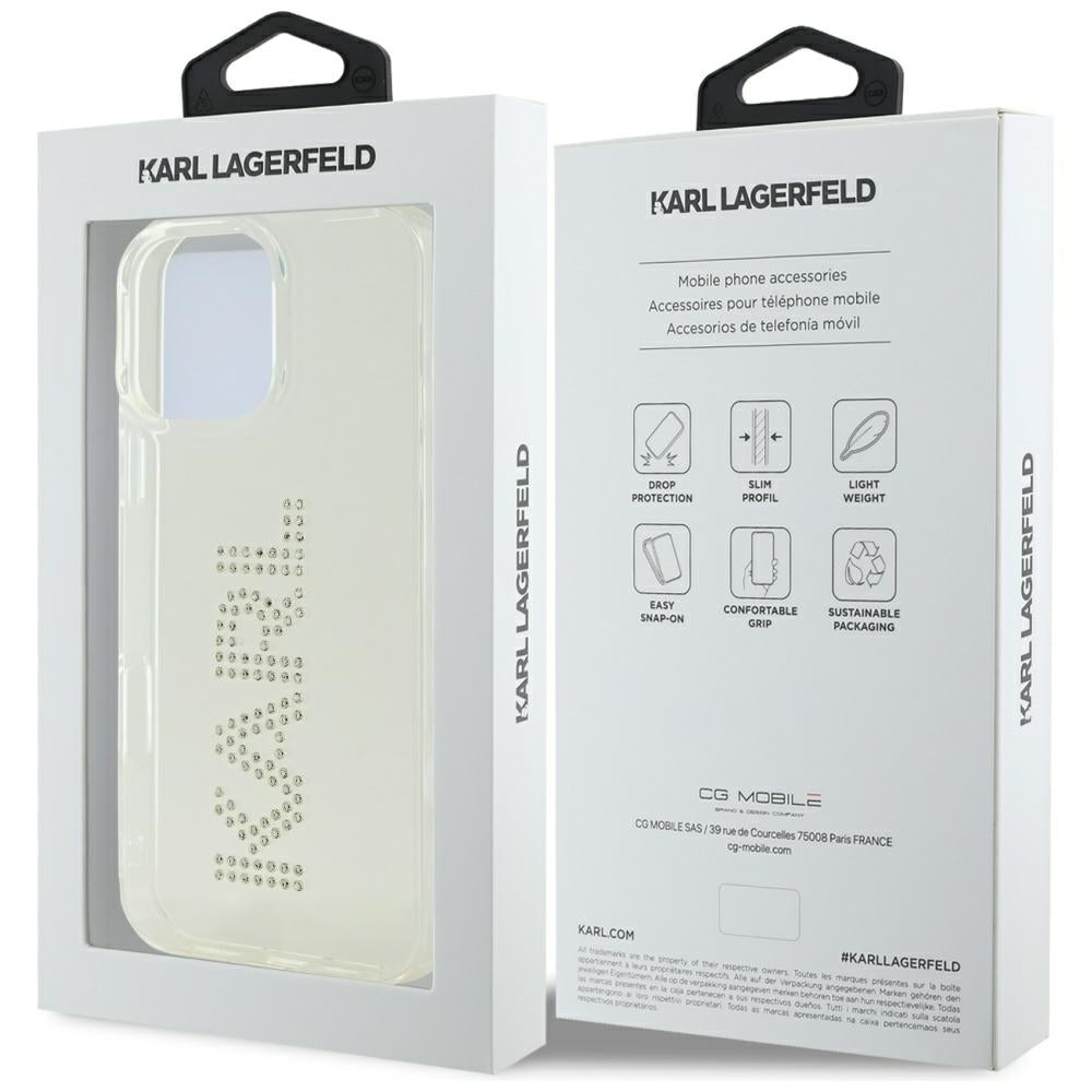 Pouzdro pro Apple iPhone 16 Pro, Karl Lagerfeld, IML Rhinestones Transparent Logo, Průhledné