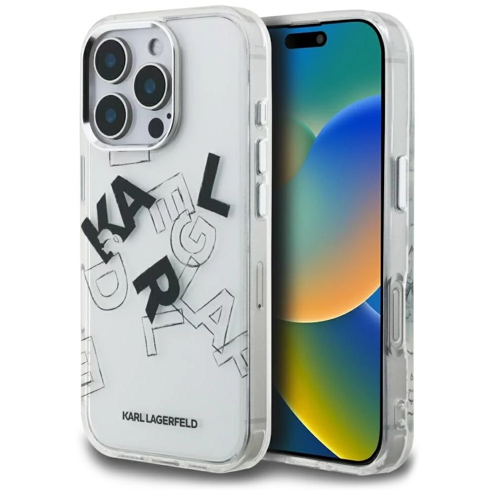Pouzdro pro Apple iPhone 16 Pro, Karl Lagerfeld, IML Sketched Graphic Logo, Průhledné