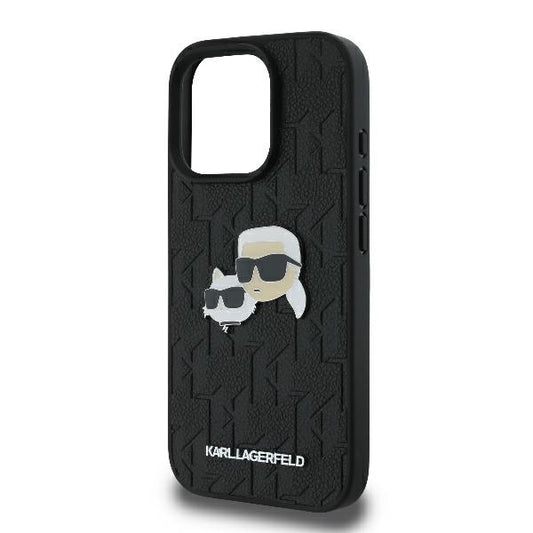 Pouzdro pro Apple iPhone 16 Pro, Karl Lagerfeld, Monogram Karl & Choupette's Heads, Černá