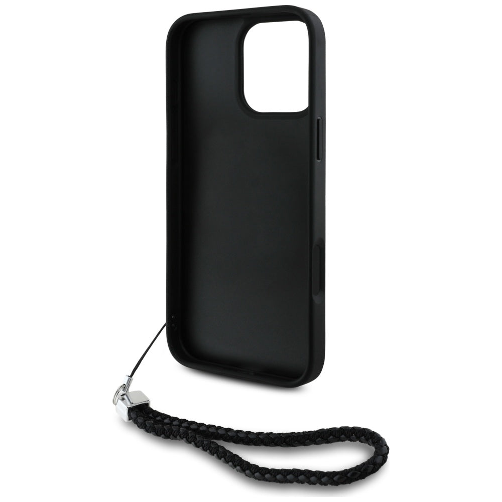 Pouzdro pro Apple iPhone 16 Pro, Karl Lagerfeld, Quilted Initial Logo & Chain Strap, Černá