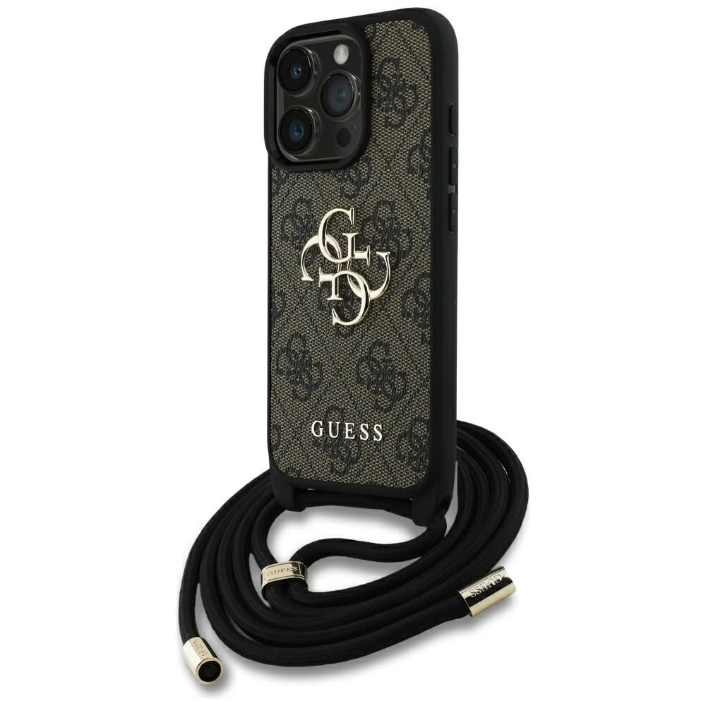 Pouzdro pro Apple iPhone 16 Pro Max, Guess, 4G CBDY Big Logo with Cord Strap, hnědá