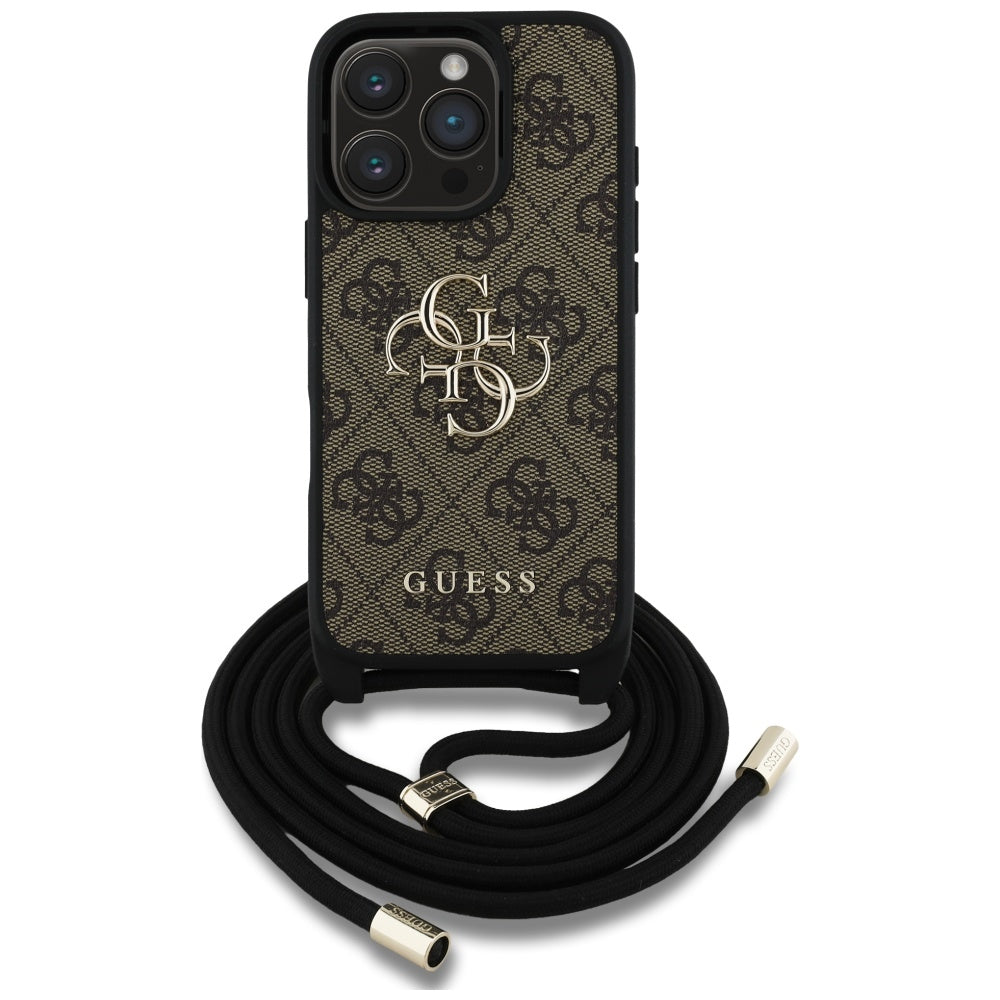 Pouzdro pro Apple iPhone 16 Pro Max, Guess, 4G CBDY Big Logo with Cord Strap, hnědá