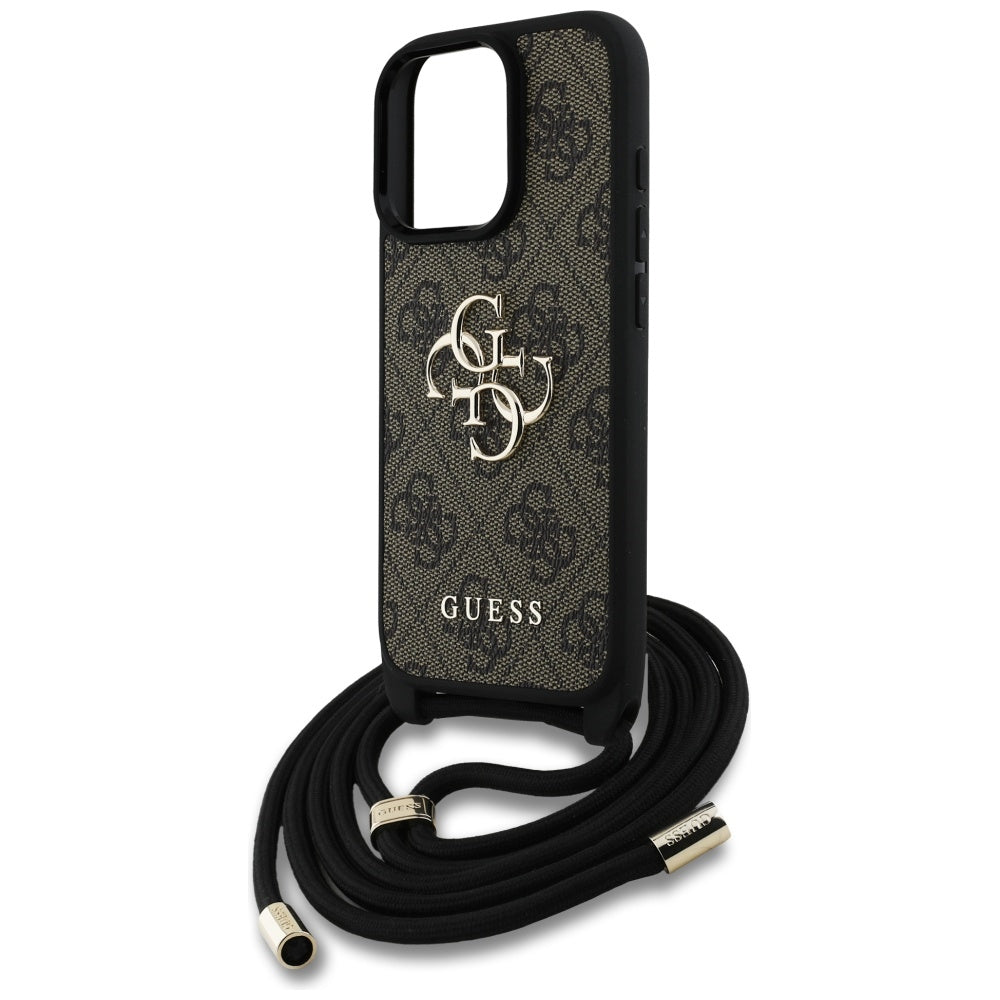 Pouzdro pro Apple iPhone 16 Pro Max, Guess, 4G CBDY Big Logo with Cord Strap, hnědá