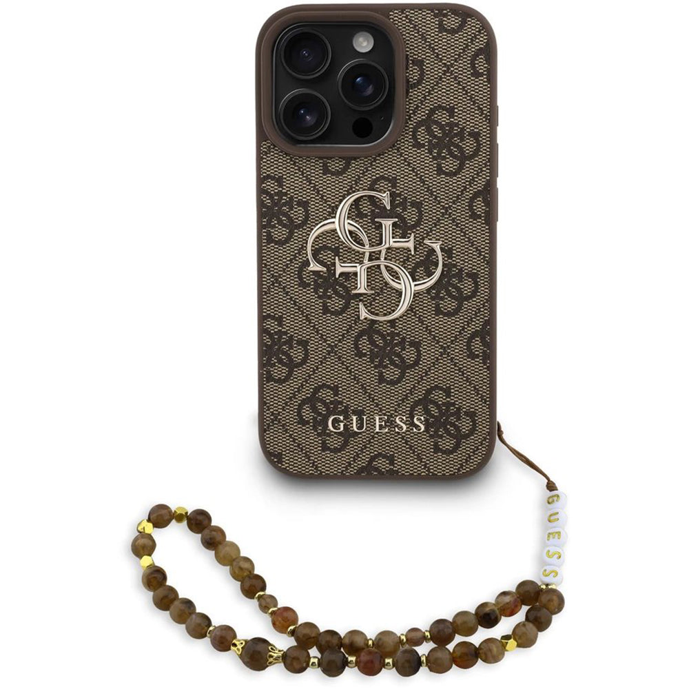 Pouzdro pro Apple iPhone 16 Pro Max, Guess, 4G Classic Logo with Strap, hnědá