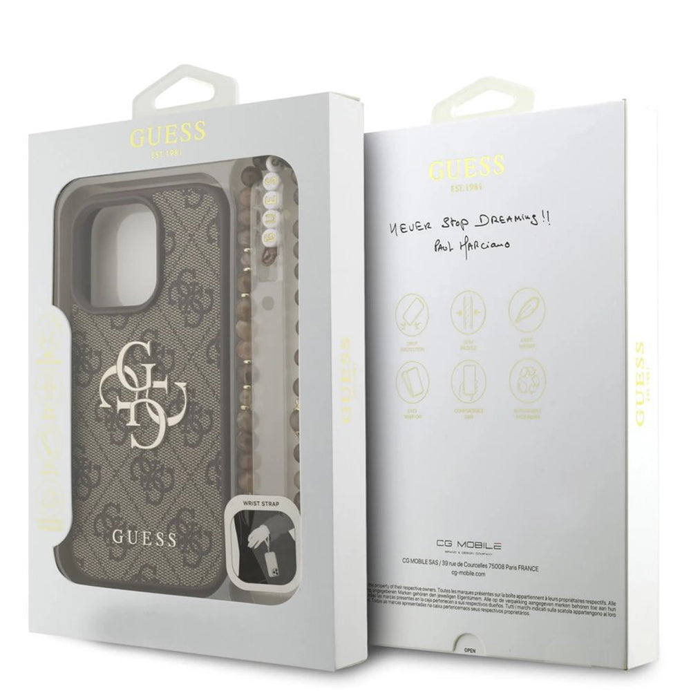 Pouzdro pro Apple iPhone 16 Pro Max, Guess, 4G Classic Logo with Strap, hnědá