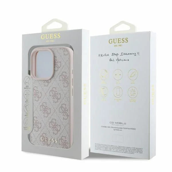 Pouzdro pro Apple iPhone 16 Pro Max, Guess, 4G Classic, Růžové