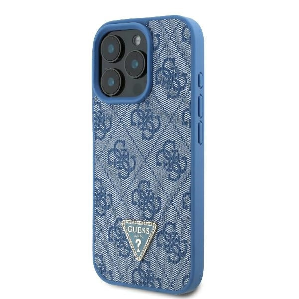 Pouzdro pro Apple iPhone 16 Pro Max, Guess, Crossbody 4G Triangle Strass, Modrá