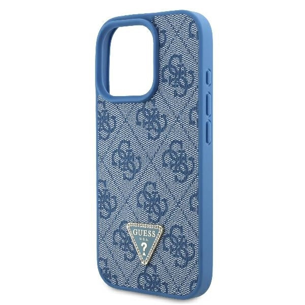 Pouzdro pro Apple iPhone 16 Pro Max, Guess, Crossbody 4G Triangle Strass, Modrá