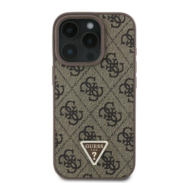 Pouzdro pro Apple iPhone 16 Pro Max, Guess, Crossbody 4G Triangle Strass, Hnědá