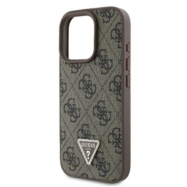 Pouzdro pro Apple iPhone 16 Pro Max, Guess, Crossbody 4G Triangle Strass, Hnědá