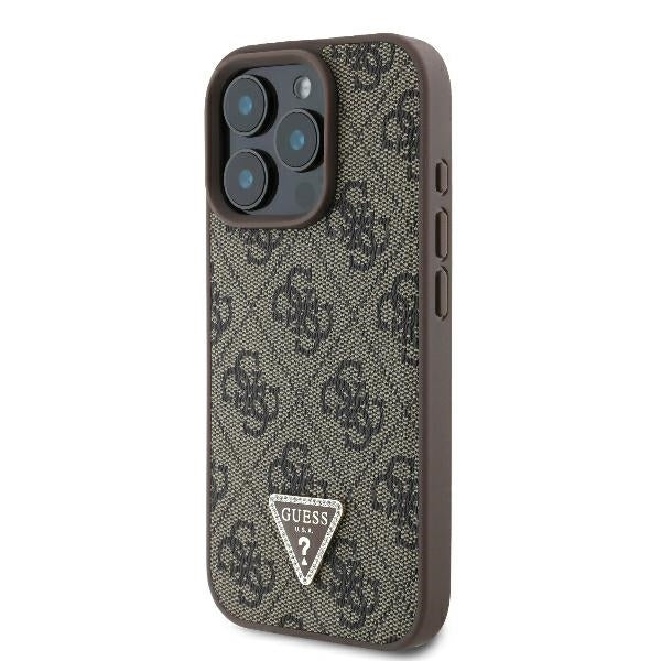Pouzdro pro Apple iPhone 16 Pro Max, Guess, Crossbody 4G Triangle Strass, Hnědá