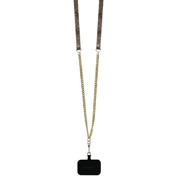 Pouzdro pro Apple iPhone 16 Pro Max, Guess, Crossbody 4G Triangle Strass, Hnědá