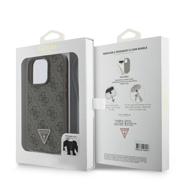 Pouzdro pro Apple iPhone 16 Pro Max, Guess, Crossbody 4G Triangle Strass, Hnědá