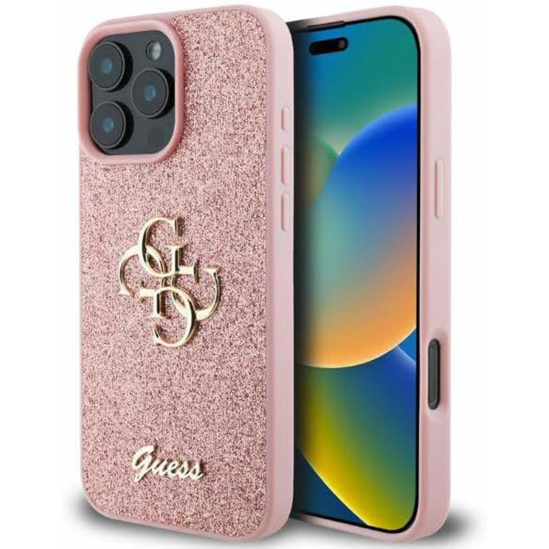 Pouzdro pro Apple iPhone 16 Pro Max, Guess, Fixed Glitter Big 4G, Růžové