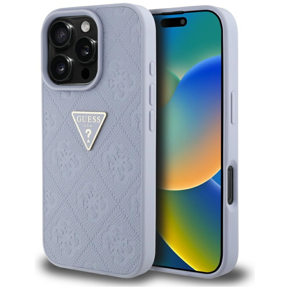 Pouzdro pro Apple iPhone 16 Pro Max, Guess, Hot Stamp 4G Pattern Triangle Logo, Světle fialová