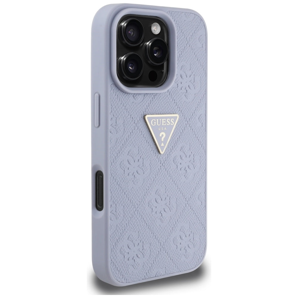 Pouzdro pro Apple iPhone 16 Pro Max, Guess, Hot Stamp 4G Pattern Triangle Logo, Světle fialová