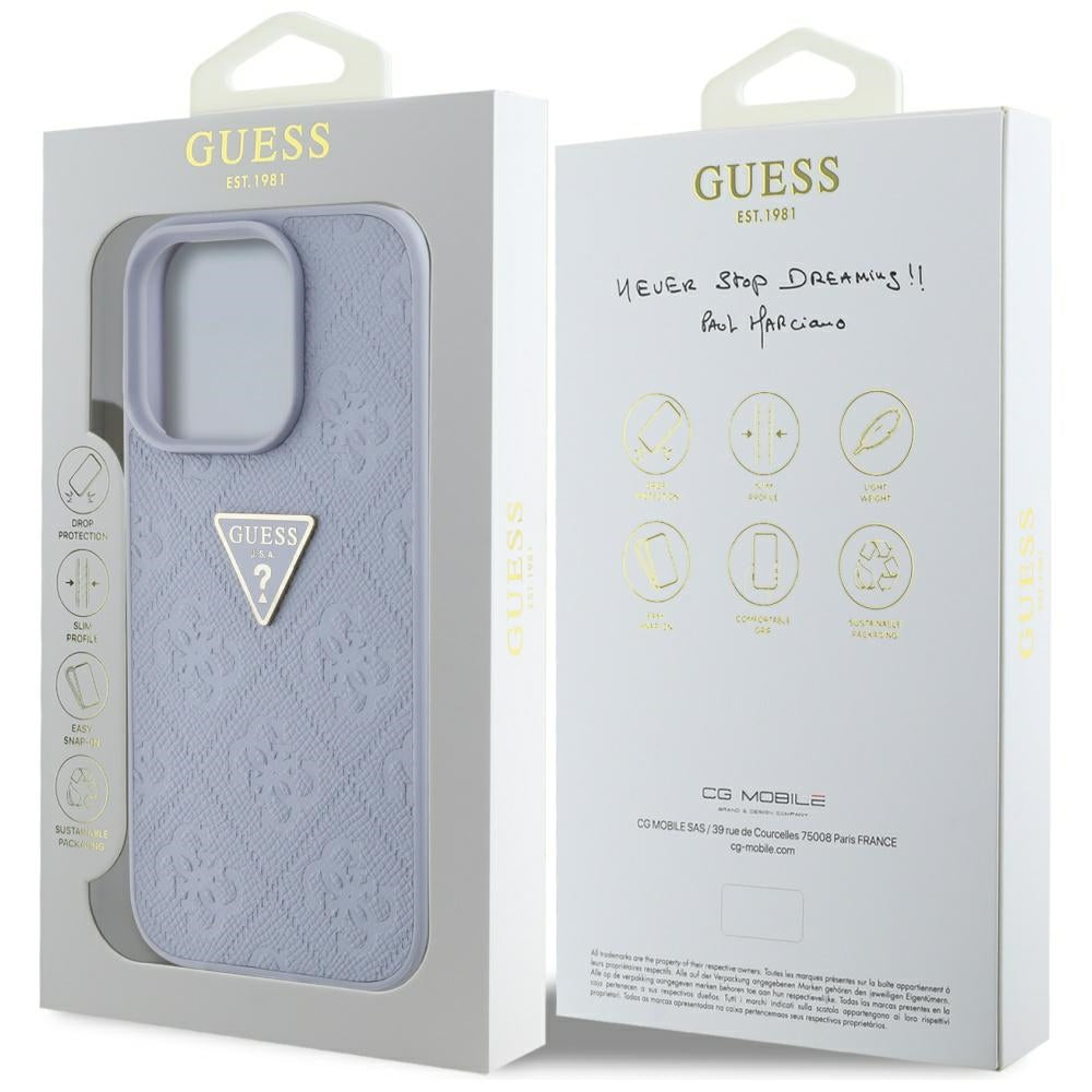 Pouzdro pro Apple iPhone 16 Pro Max, Guess, Hot Stamp 4G Pattern Triangle Logo, Světle fialová