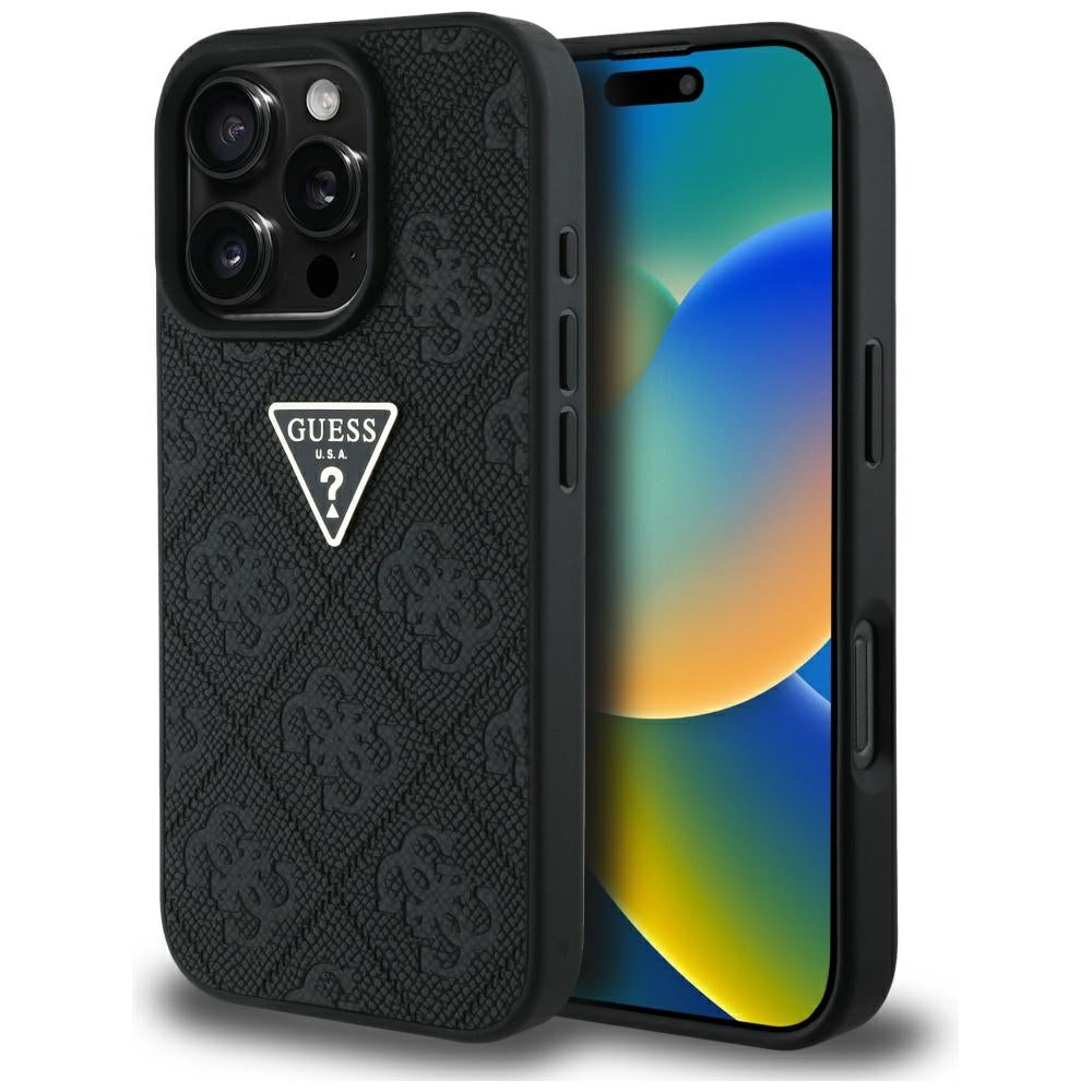 Pouzdro pro Apple iPhone 16 Pro Max, Guess, Hot Stamp 4G Pattern Triangle Logo, Černá