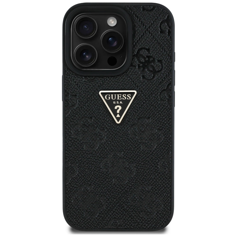 Pouzdro pro Apple iPhone 16 Pro Max, Guess, Hot Stamp 4G Pattern Triangle Logo, Černá