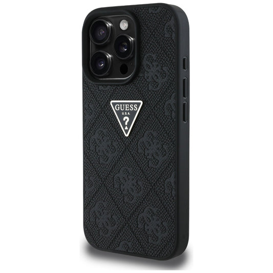 Pouzdro pro Apple iPhone 16 Pro Max, Guess, Hot Stamp 4G Pattern Triangle Logo, Černá