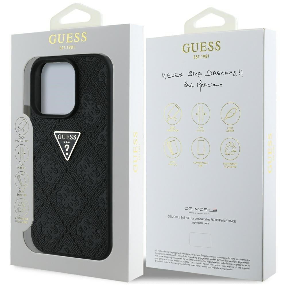 Pouzdro pro Apple iPhone 16 Pro Max, Guess, Hot Stamp 4G Pattern Triangle Logo, Černá
