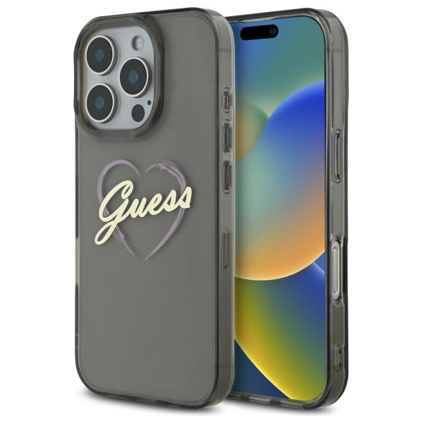 Pouzdro pro Apple iPhone 16 Pro Max, Guess, IML Heart, Černá