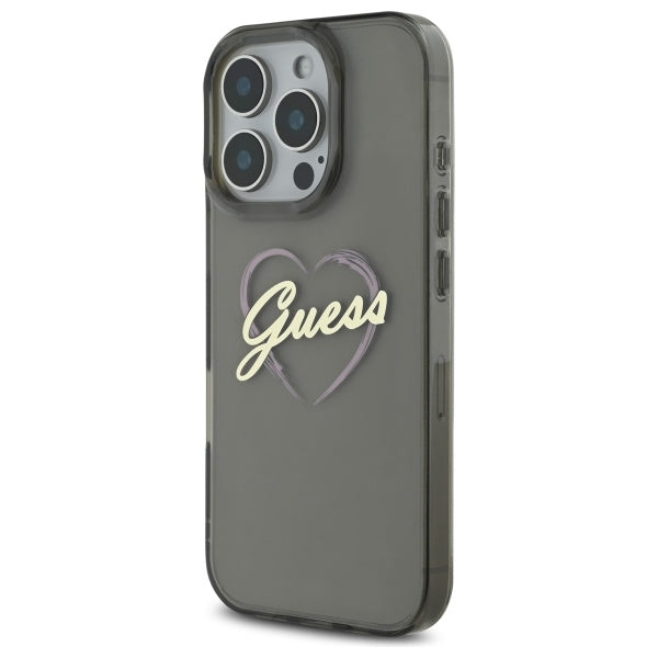 Pouzdro pro Apple iPhone 16 Pro Max, Guess, IML Heart, Černá