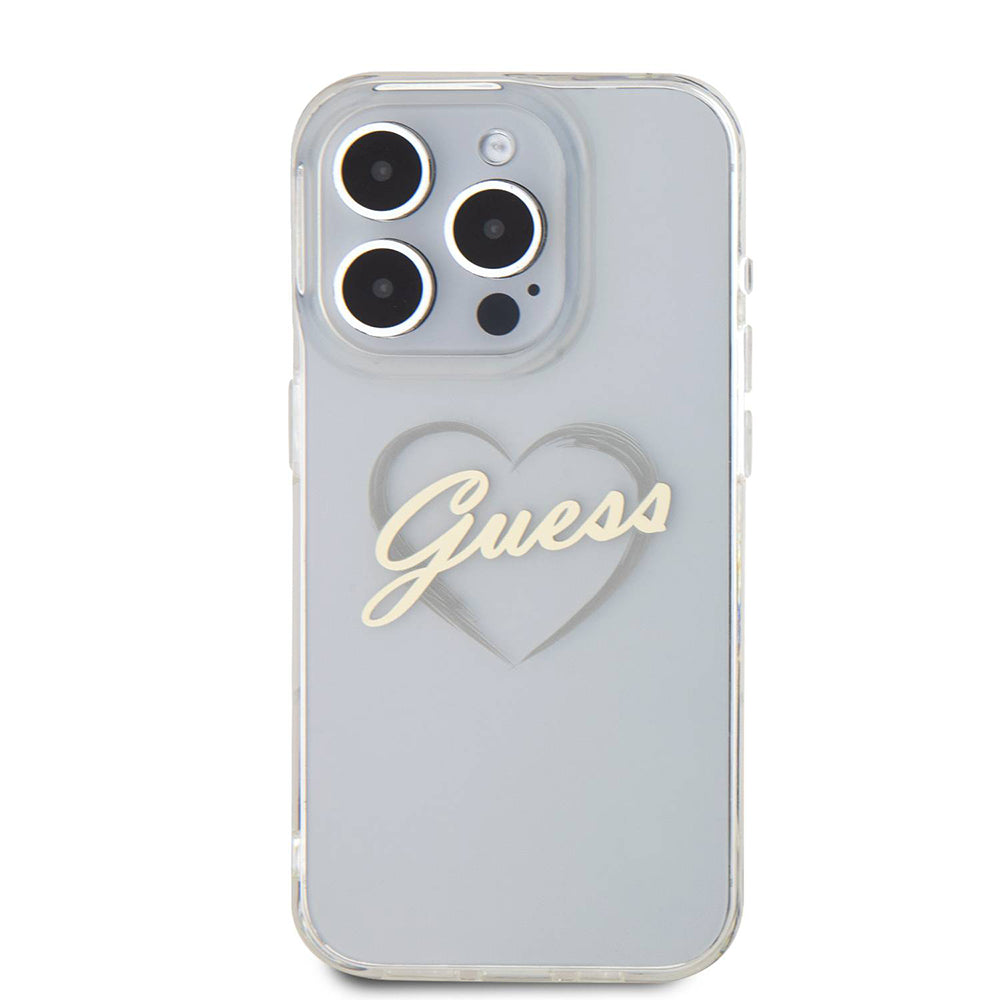 Pouzdro pro Apple iPhone 16 Pro Max, Guess, IML Heart, Transparentní