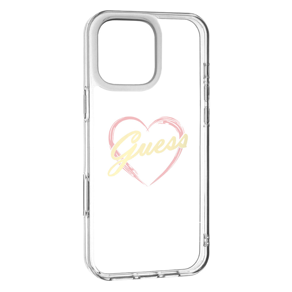 Pouzdro pro Apple iPhone 16 Pro Max, Guess, IML Heart, Transparentní