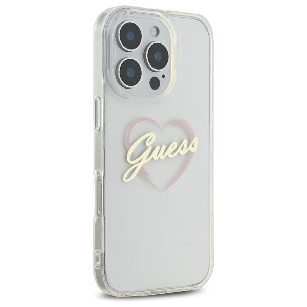 Pouzdro pro Apple iPhone 16 Pro Max, Guess, IML Heart, Transparentní