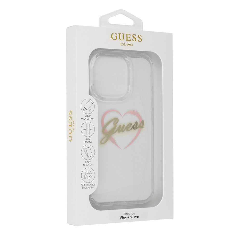 Pouzdro pro Apple iPhone 16 Pro Max, Guess, IML Heart, Transparentní