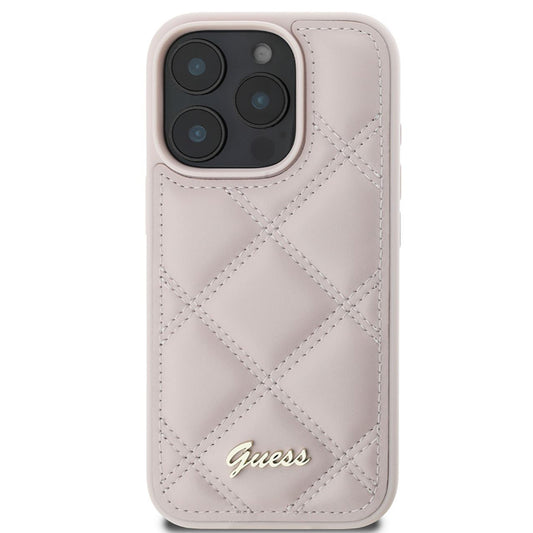 Pouzdro pro Apple iPhone 16 Pro Max, Guess, Quilted Metal Logo, Růžové
