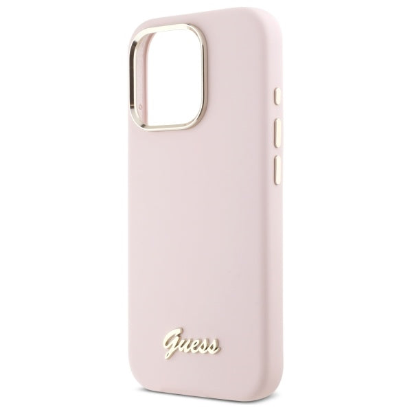 Pouzdro pro Apple iPhone 16 Pro Max, Guess, Script Metal Logo & Frame, Světle růžová