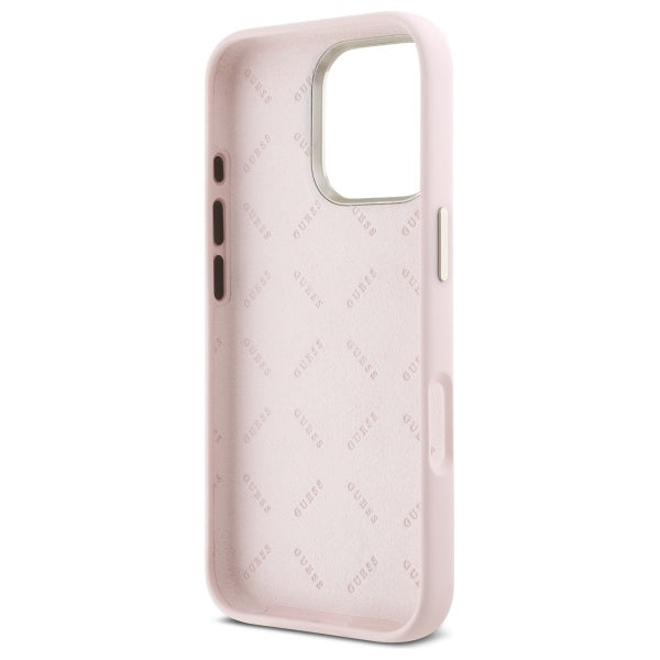 Pouzdro pro Apple iPhone 16 Pro Max, Guess, Script Metal Logo & Frame, Světle růžová