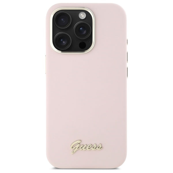 Pouzdro pro Apple iPhone 16 Pro Max, Guess, Script Metal Logo & Frame, Světle růžová