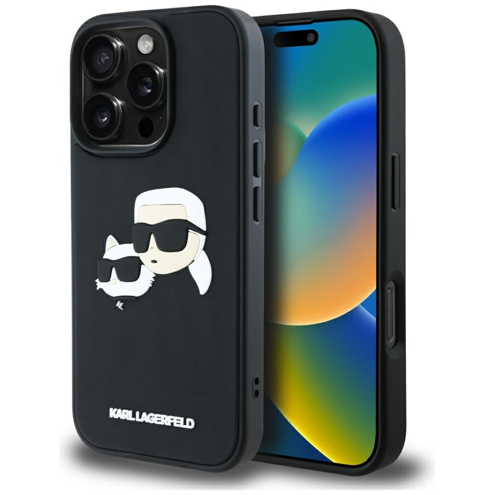 Pouzdro pro Apple iPhone 16 Pro Max, Karl Lagerfeld, 3D Rubber Karl & Choupette, Černá