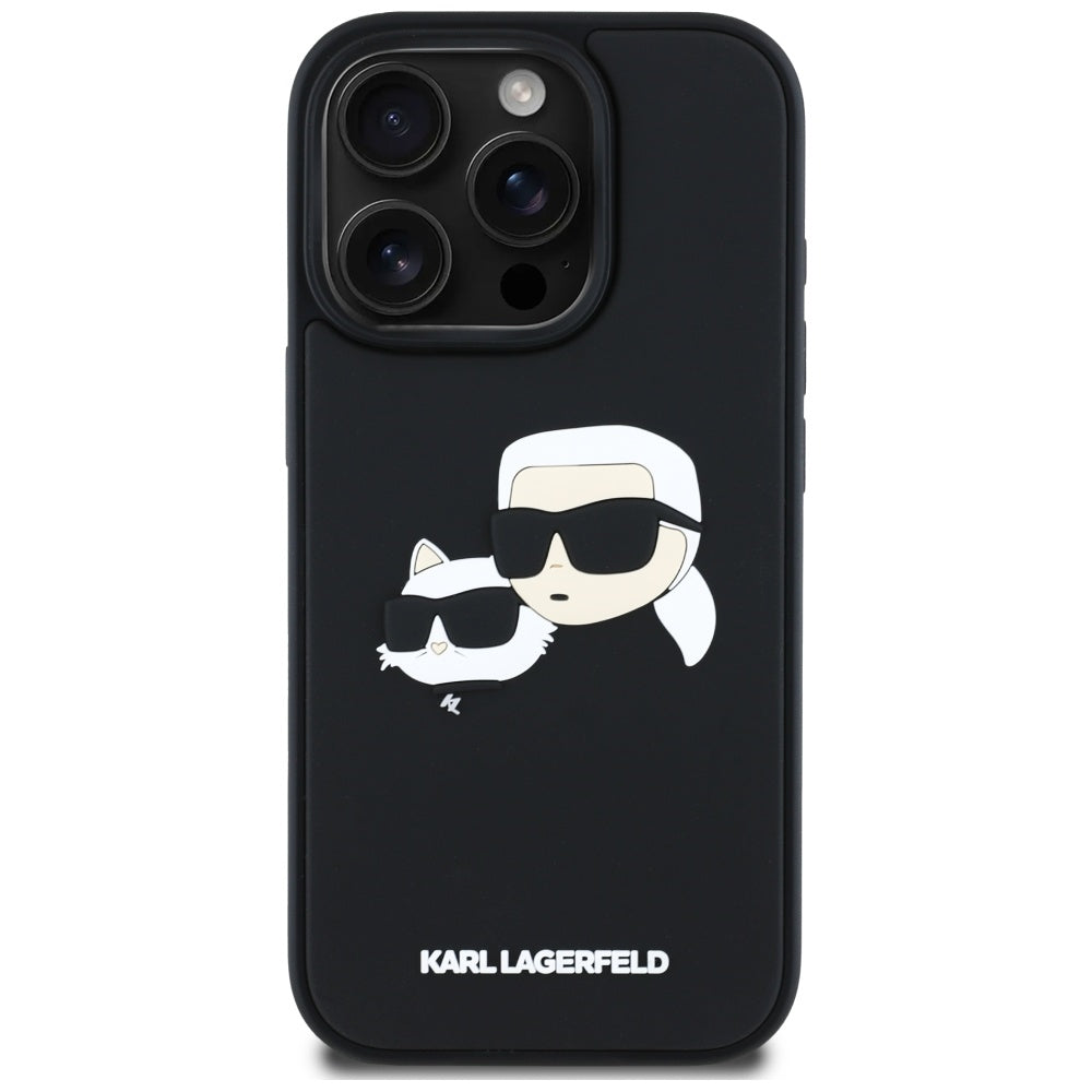 Pouzdro pro Apple iPhone 16 Pro Max, Karl Lagerfeld, 3D Rubber Karl & Choupette, Černá