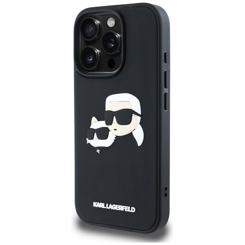 Pouzdro pro Apple iPhone 16 Pro Max, Karl Lagerfeld, 3D Rubber Karl & Choupette, Černá