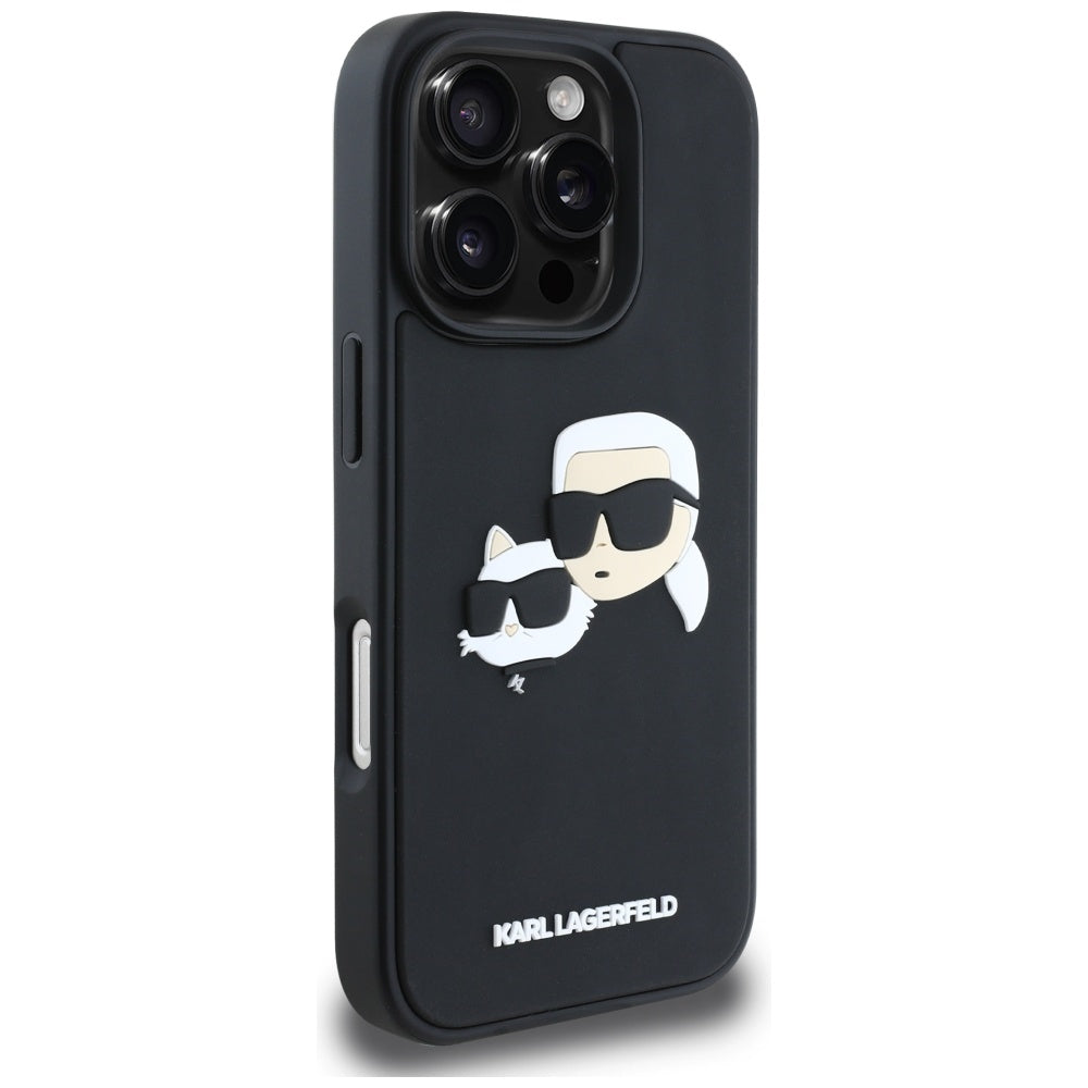 Pouzdro pro Apple iPhone 16 Pro Max, Karl Lagerfeld, 3D Rubber Karl & Choupette, Černá