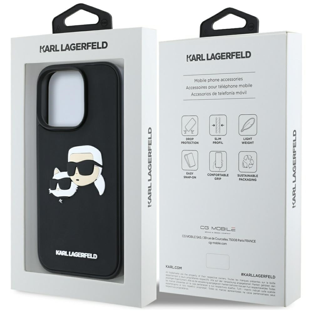 Pouzdro pro Apple iPhone 16 Pro Max, Karl Lagerfeld, 3D Rubber Karl & Choupette, Černá