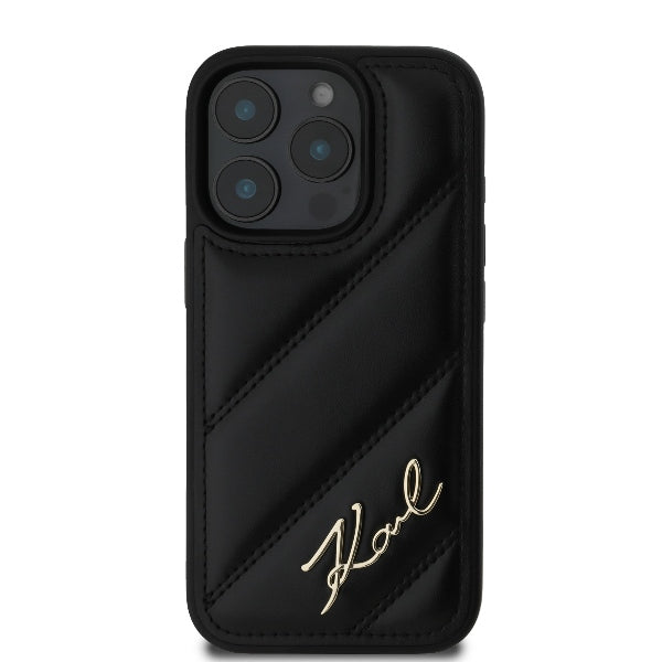 Pouzdro pro Apple iPhone 16 Pro Max, Karl Lagerfeld, Diagonal Quilted Script, Černá