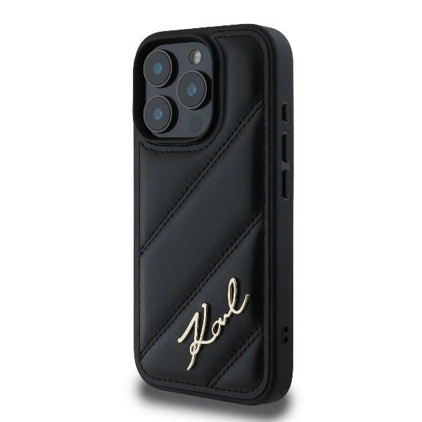 Pouzdro pro Apple iPhone 16 Pro Max, Karl Lagerfeld, Diagonal Quilted Script, Černá